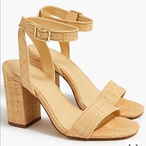 J. Crew Raffia Peep Toe Block Heels, Size 9